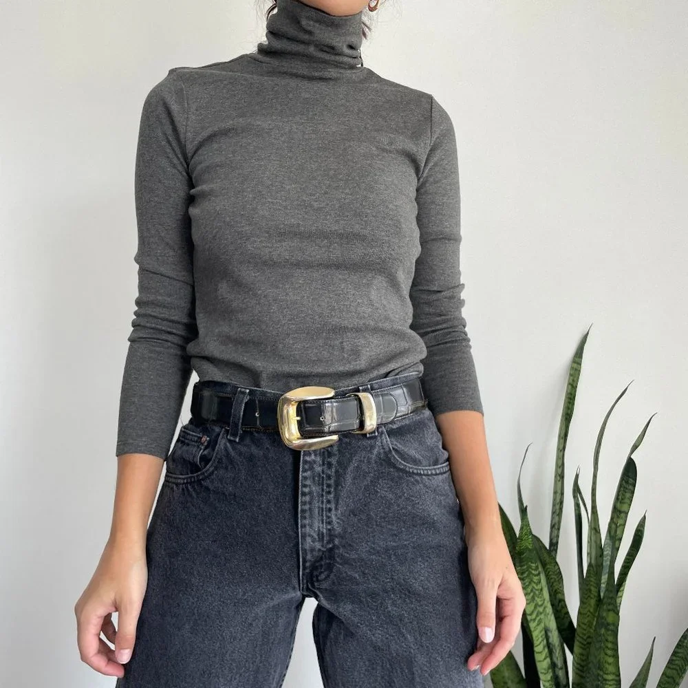 Vintage Ralph Lauren gray cotton long sleeve turtleneck top - Picture 2 of 9